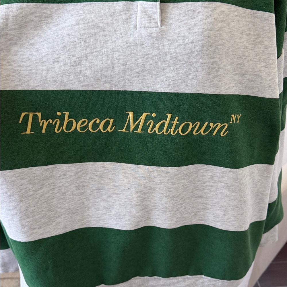 ZARA Tribeca Midtown NY Rugby Polo Sweatshirt Green Gray Striped Oversized - Picture 12 of 15